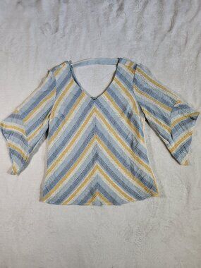 Drew by Anthropologie Whitney Striped Bell Sleeve Knit Top - Large